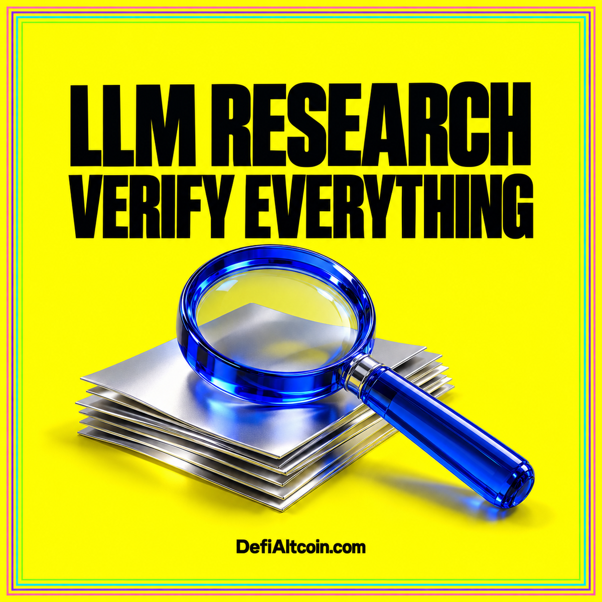 Neon LLM research typography showing source checks, evidence, and verified conclusions